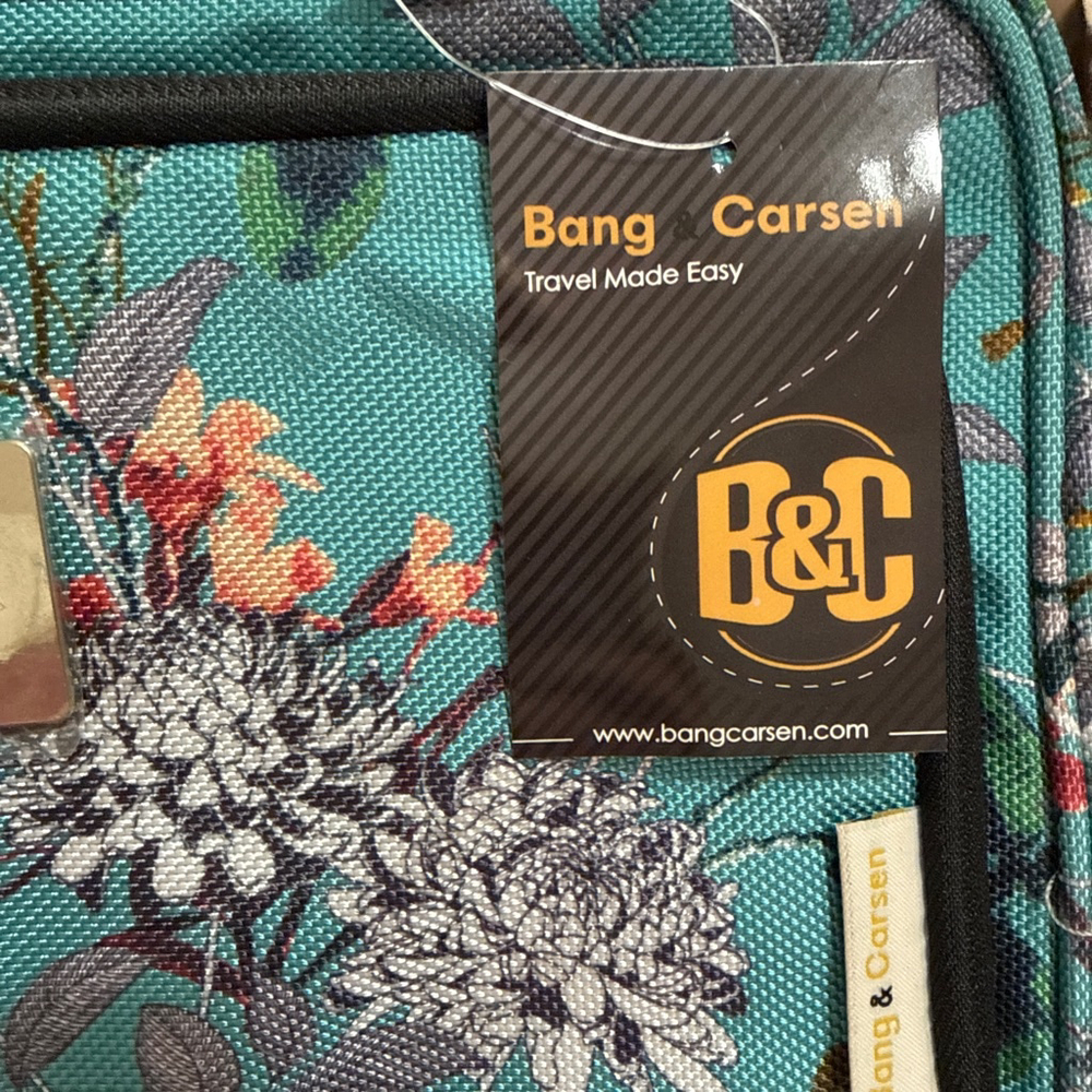 Bang & Carsen Teal Floral Hanging Travel Cosmetic Bag with Black Hardware - Picture 5 of 6